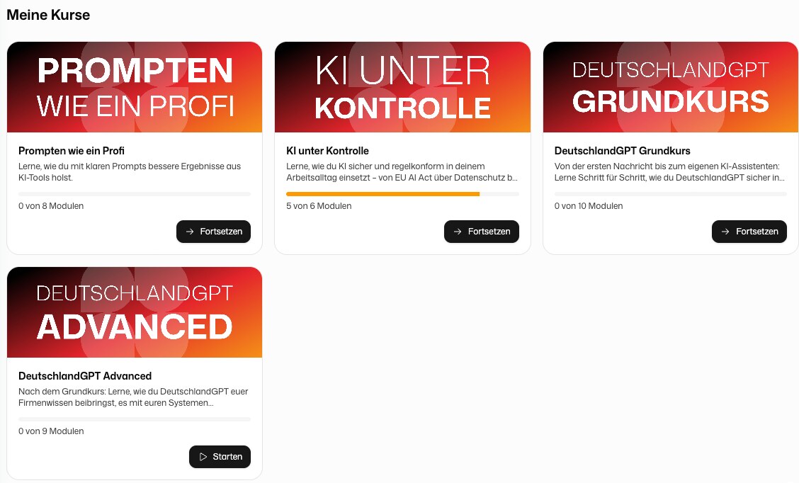 Meine Kurse mit Fortschritt, Fortsetzen und Zertifikat herunterladen