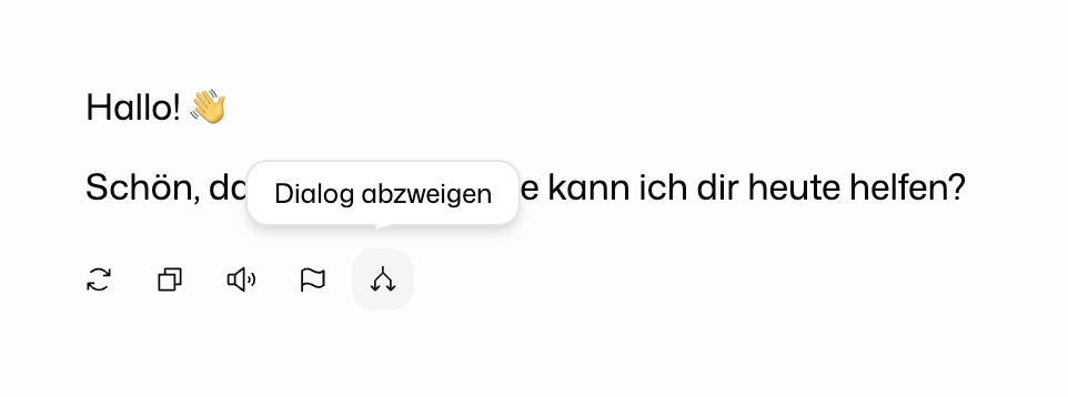 Aktionsleiste einer Antwort mit hervorgehobener Schaltfläche Dialog abzweigen