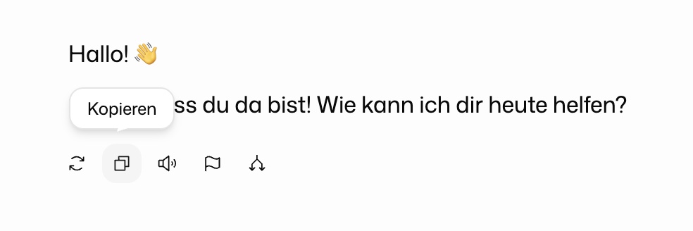 Aktionsleiste einer Antwort mit hervorgehobener Schaltfläche Kopieren