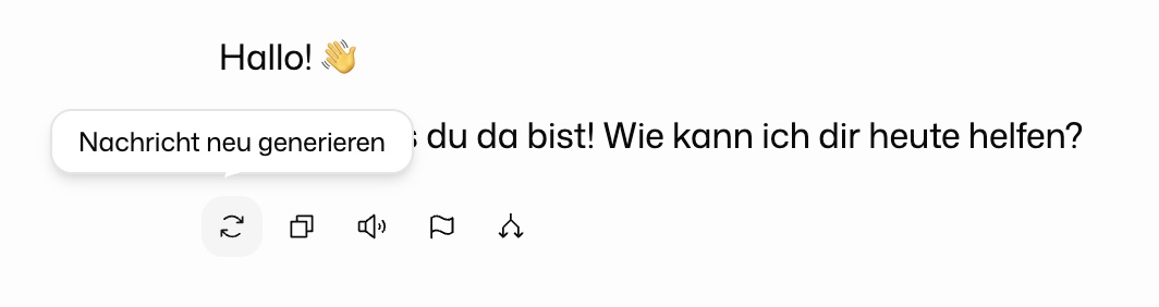 Aktionsleiste einer Antwort mit hervorgehobener Schaltfläche Nachricht neu generieren