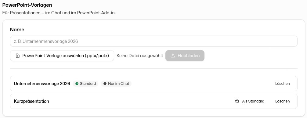 Office-Vorlagen der Organisation in einer Tabelle