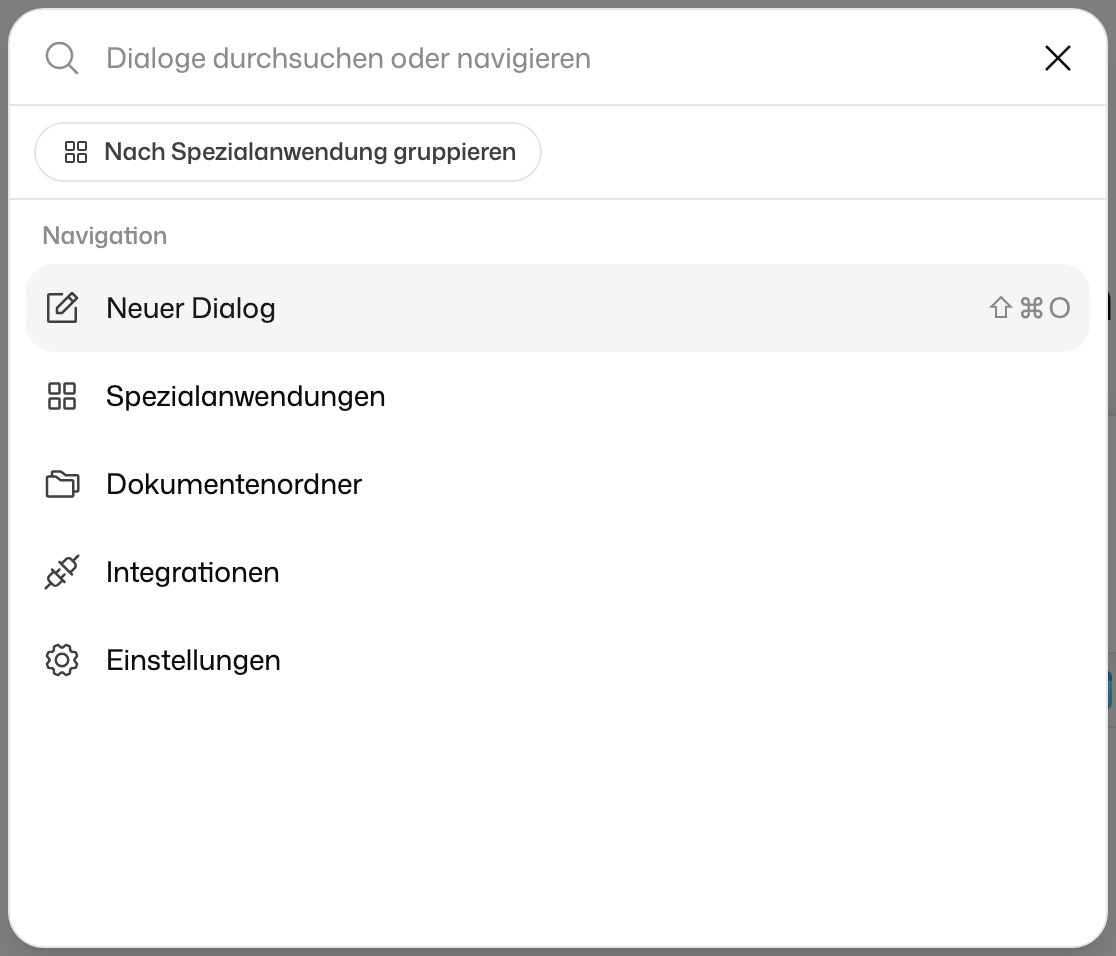 Suchdialog zum Durchsuchen von Dialogen und Navigieren zu Bereichen