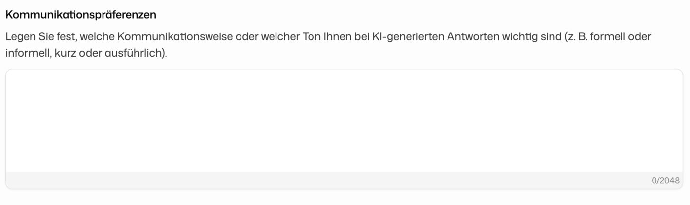 Freitextfeld für Kommunikationspräferenzen