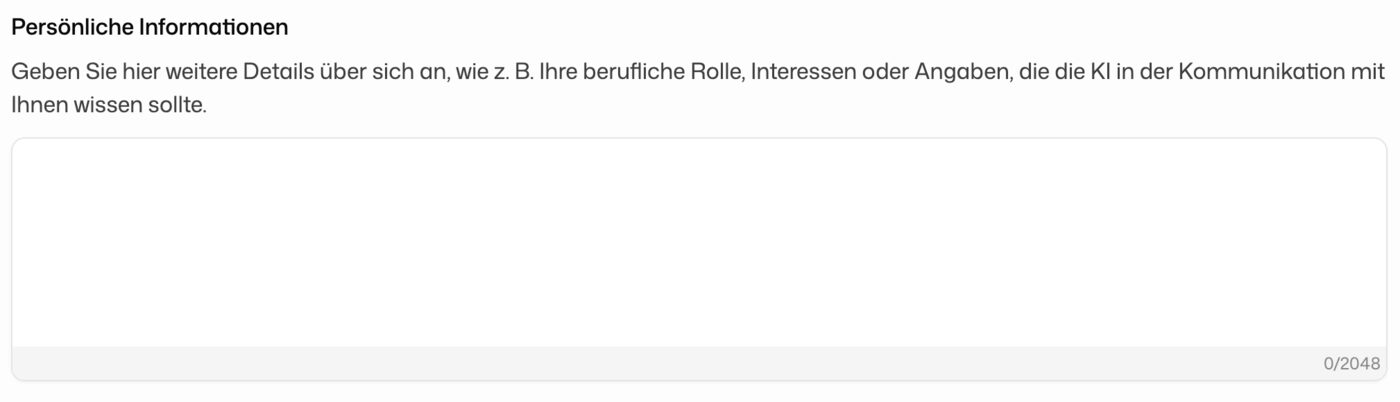 Freitextfeld für persönliche Informationen