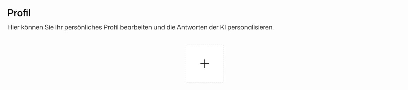 Profilbereich mit dem Upload-Feld für das Profilbild