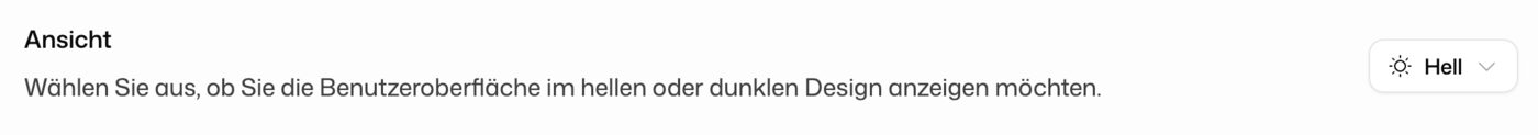 Einstellung des Farbschemas mit dem Umschalter für Hell und Dunkel