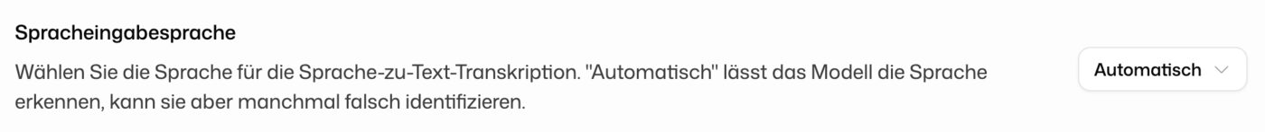 Einstellung der Transkriptionssprache auf automatische Erkennung