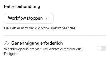 Knoteneinstellungen mit Fehlerbehandlung und dem Schalter Genehmigung erforderlich